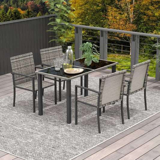 Capri Garden Dining Set 5 Pieces Patio Conservatory with Tempered Glass Tabletop,4 Dining Chairs - Mixed Grey