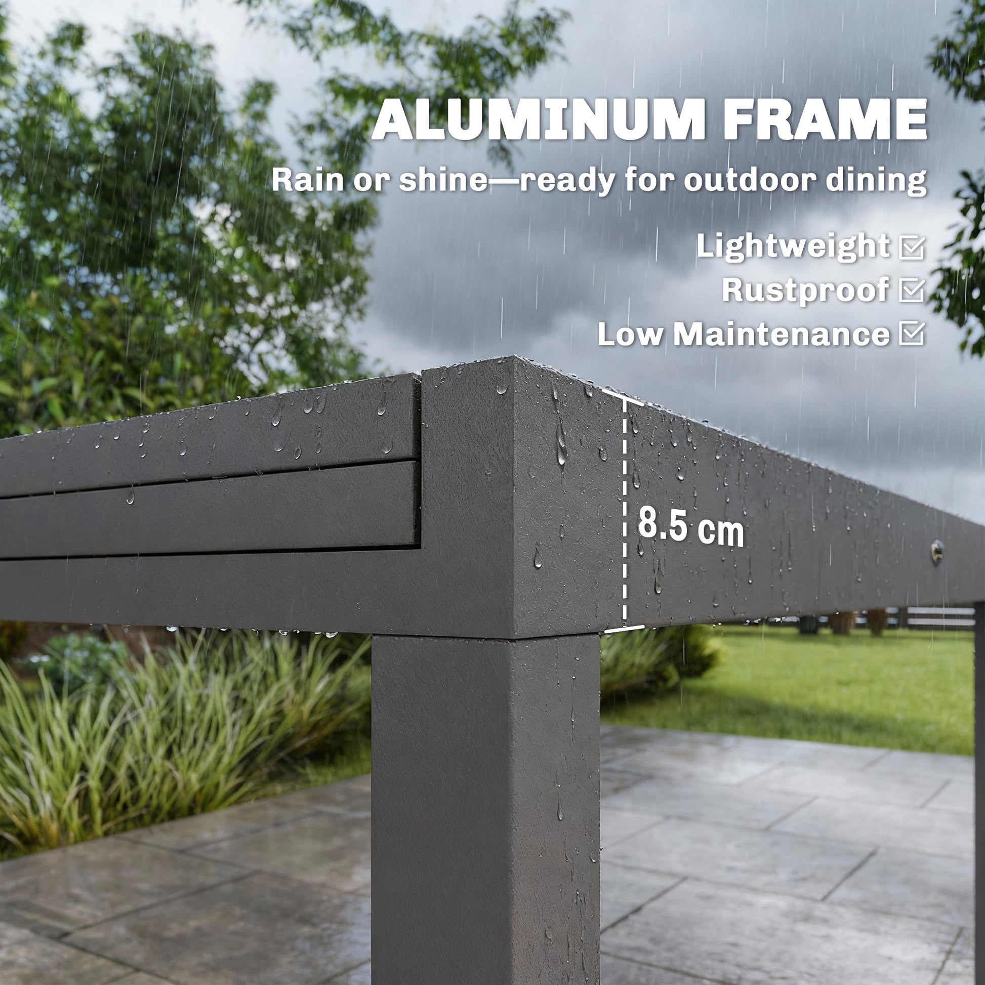 Outsunny Extending Garden Table for 6-10, Aluminium Outdoor Dining Table with Tempered Glass Top, Grey
