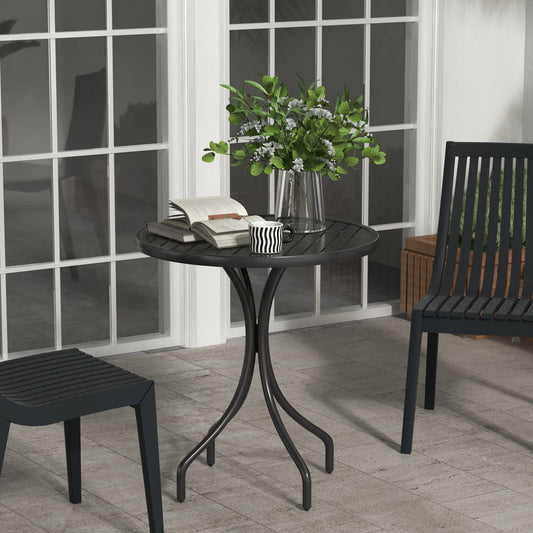 Tivoli 66cm Garden Patio Table, Round Garden Table, Outdoor Side Table with Steel Frame and Slat Tabletop, Black