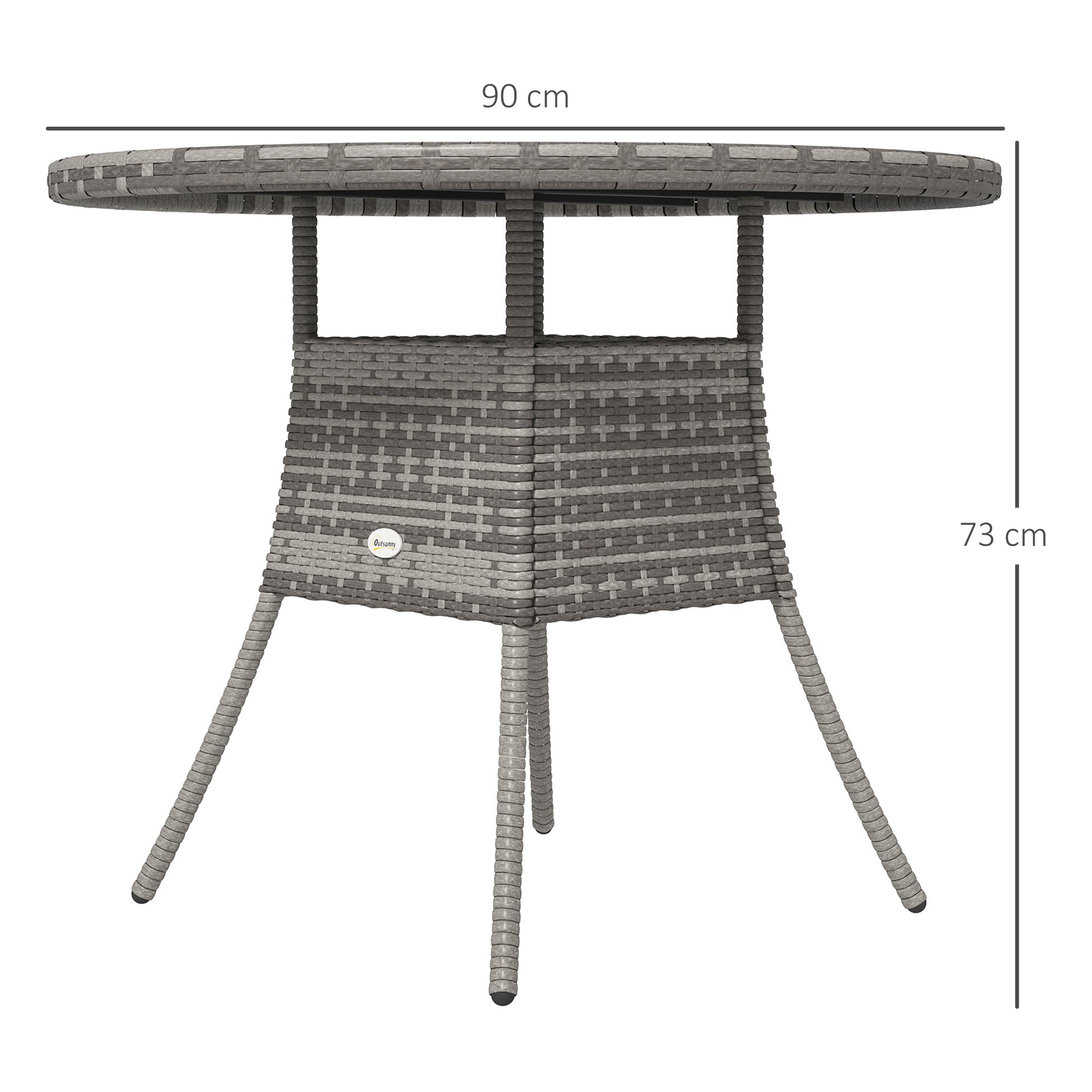 Outsunny 90 cm Wood-Effect Rattan Garden Table - Grey