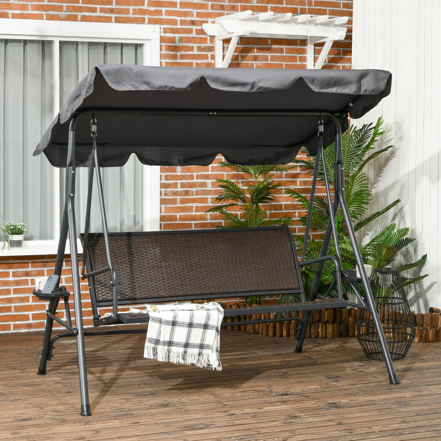 Verona 3 Seater Swing Chair, Garden Swing Seat Bench with Adjustable Canopy
