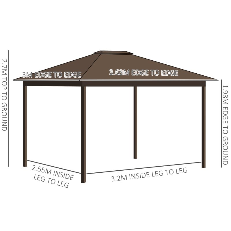 3.6m Aluminium Hardtop Gazebo - Metal Roof Garden Pavilion with Curtains and Net Sides