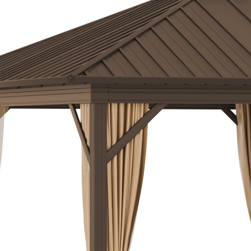 3.6m Aluminium Hardtop Gazebo - Metal Roof Garden Pavilion with Curtains and Net Sides