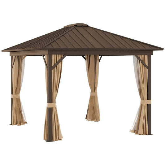 3.6m Aluminium Hardtop Gazebo - Metal Roof Garden Pavilion with Curtains and Net Sides