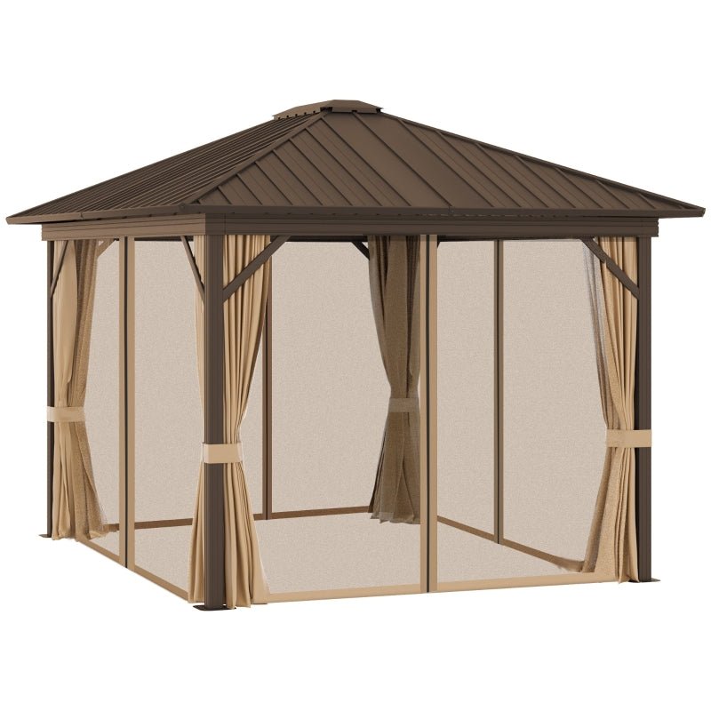 3.6m Aluminium Hardtop Gazebo - Metal Roof Garden Pavilion with Curtains and Net Sides