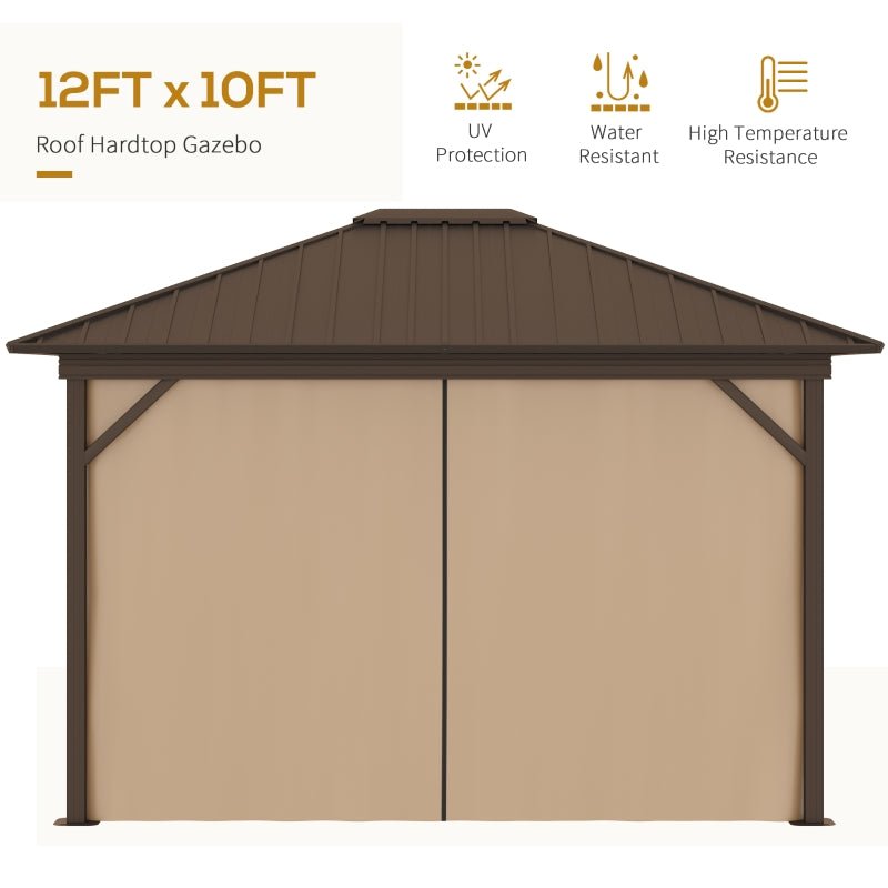 3.6m Aluminium Hardtop Gazebo - Metal Roof Garden Pavilion with Curtains and Net Sides