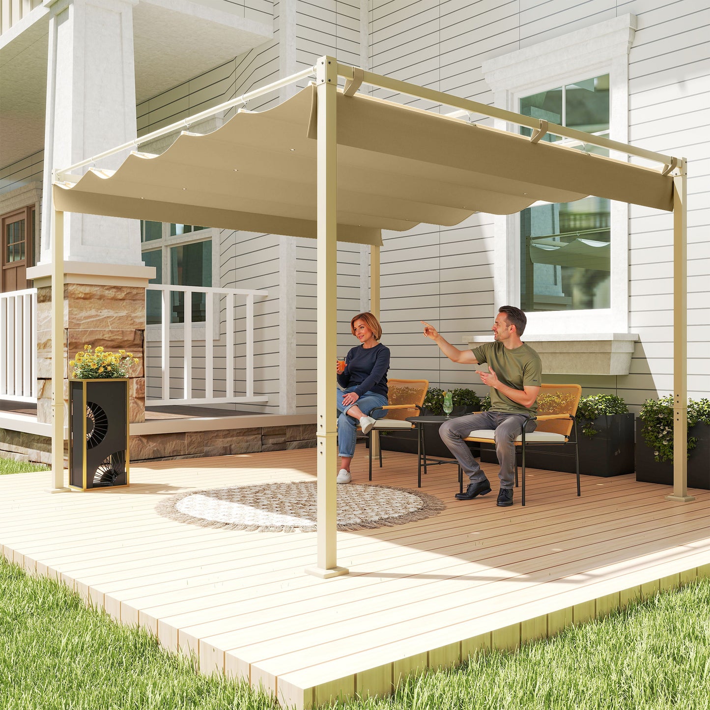 3 x 3m Retractable Roof Metal Pergola - Black