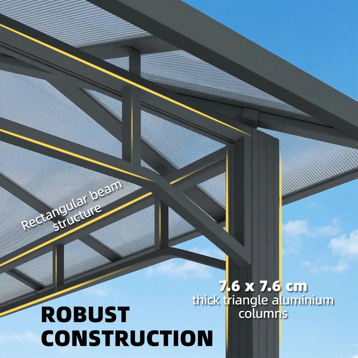 3m x 4m Hardtop Gazebo with 6mm Polycarbonate Roof, Aluminium Permanent Garden Pavilion with Curtains, Dark Grey Outdoor Patio Canopy for Sun, Rain...