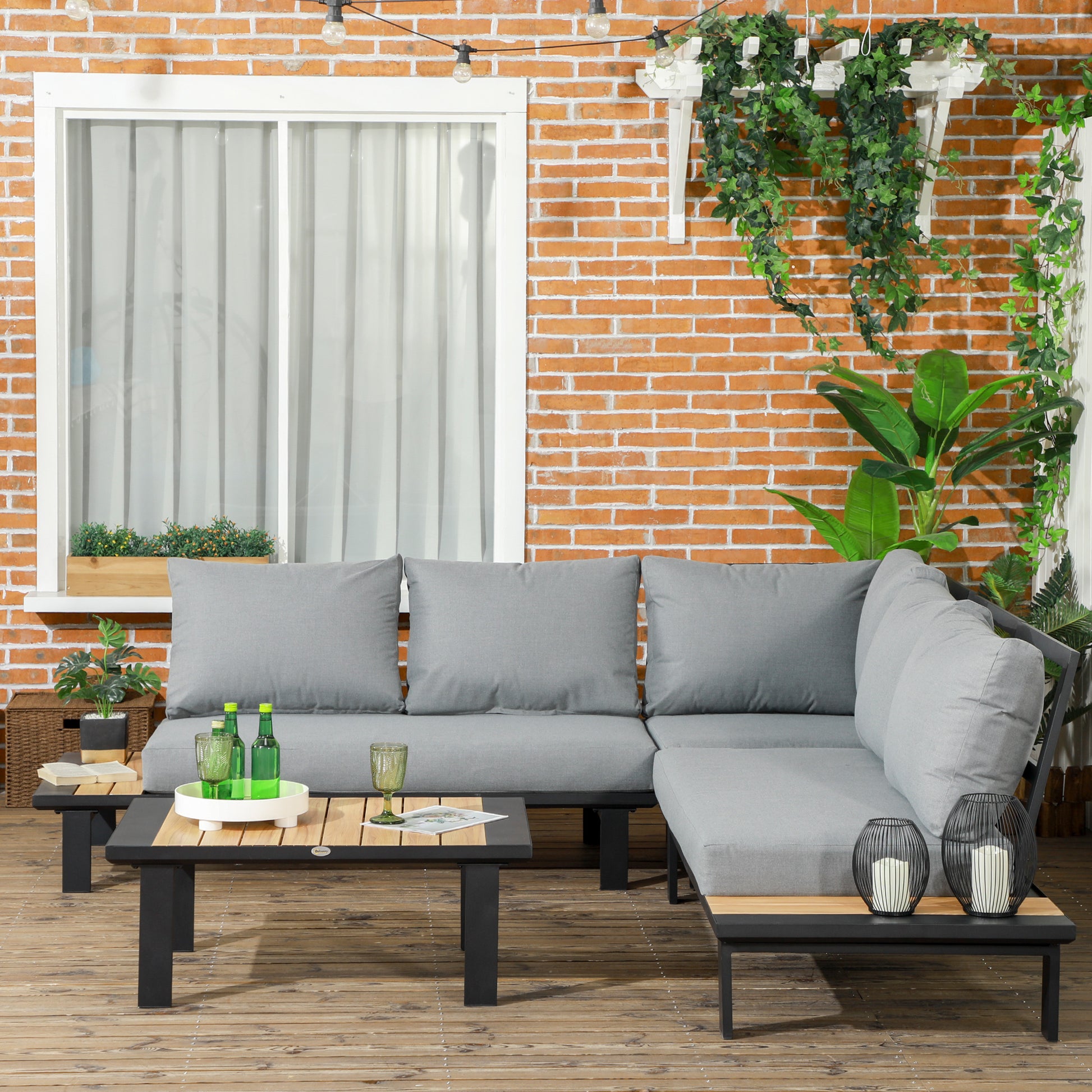 Tivoli 4 Piece Aluminium Garden Furniture Set L Shape Sofa Set with Tables, Cushions for Indoor, Garden, Patio