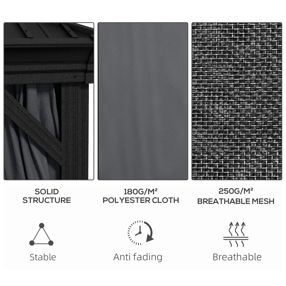 3.65m x 3m Dark Grey Aluminium Hardtop Garden Gazebo – Galvanised Steel Roof Pavilion with Double – Tier Ventilation, Curtains & Insect Netting