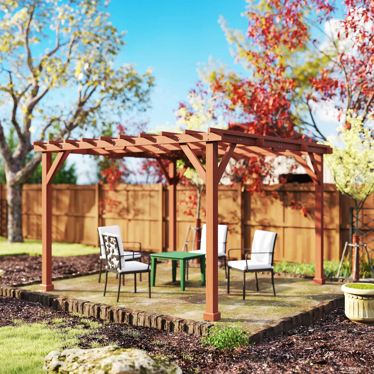 3.3m x 3.3m Wooden Pergola Kit – Garden Pergola with Grape Trellis Roof for Climbing Vines and Flowers