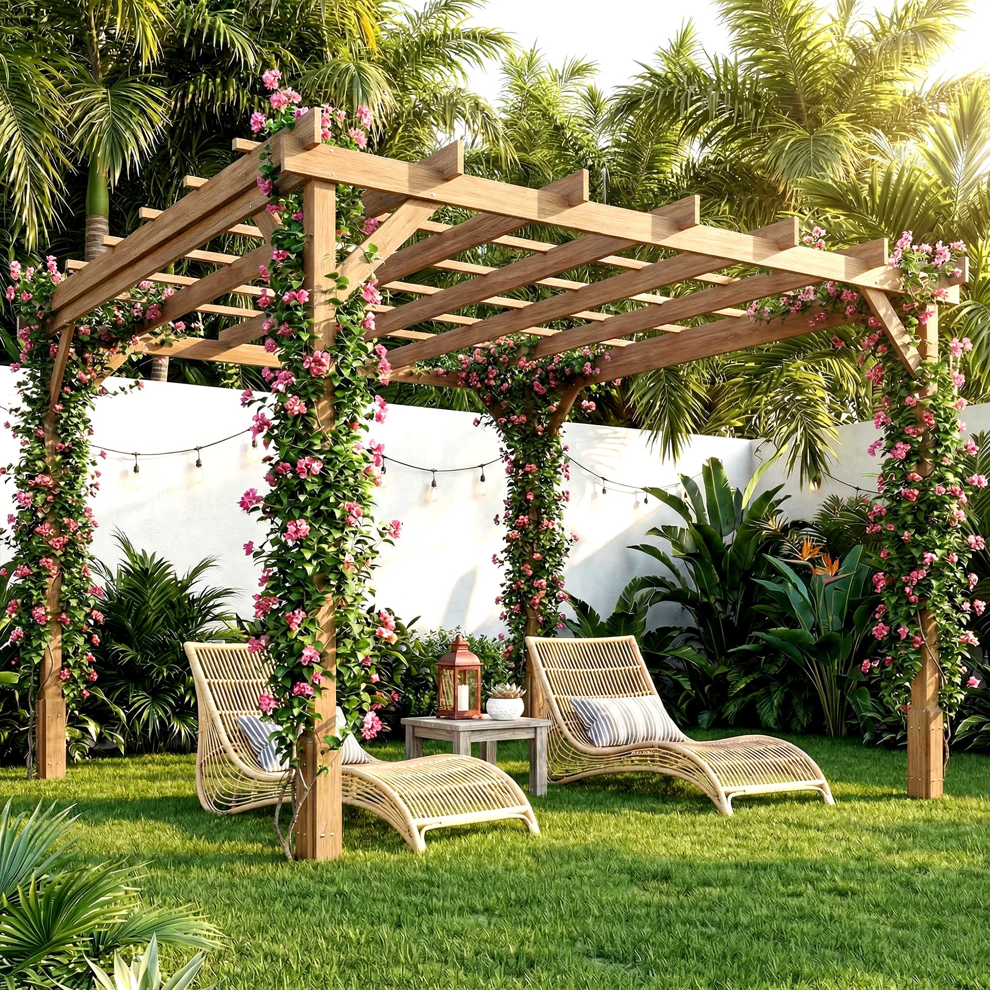 3 x 3 m Wooden Pergola Kit, Decorative Garden Gazebo Shelter with Stable Structure for Climbing Vines