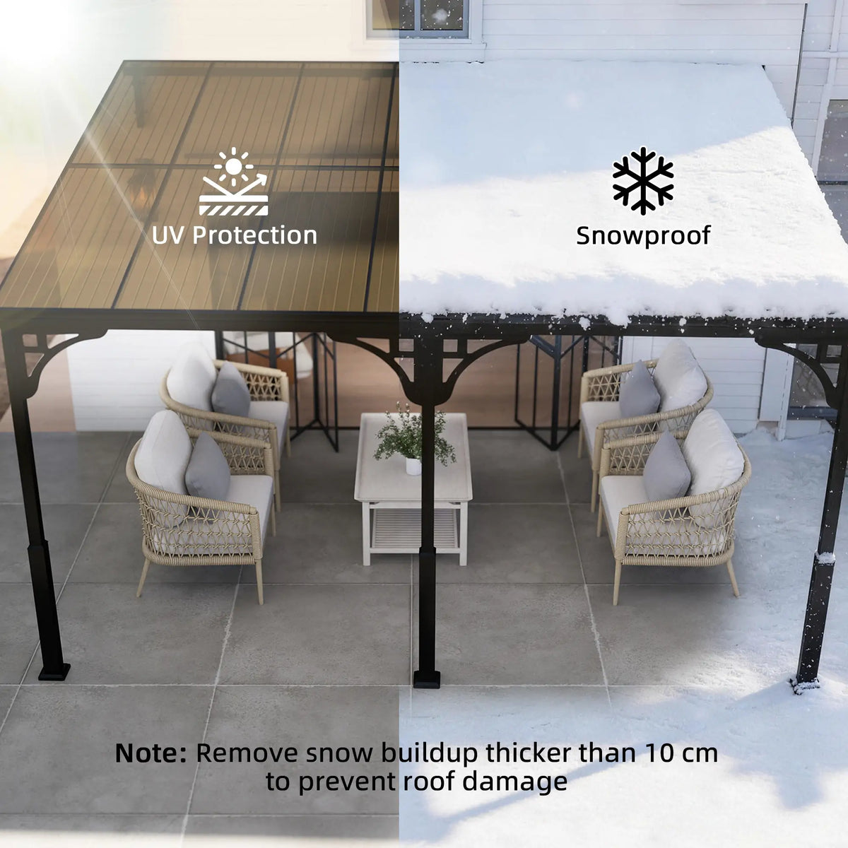 4m x 3m Wall – Mounted Lean – To Metal Pergola with Polycarbonate Hardtop Roof – Heavy Duty Aluminium Garden Gazebo, Weatherproof Patio & BBQ Shelt...