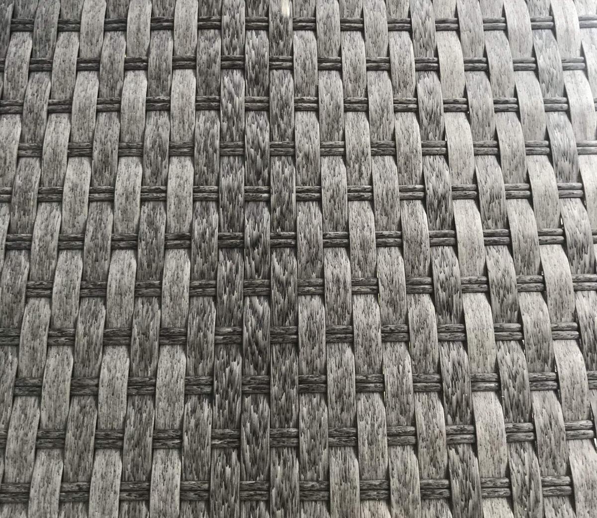 Patterned grey wicker texture in close-up view showing intricate woven design perfect for outdoor furniture or home decor. Durable and stylish weaving pattern.