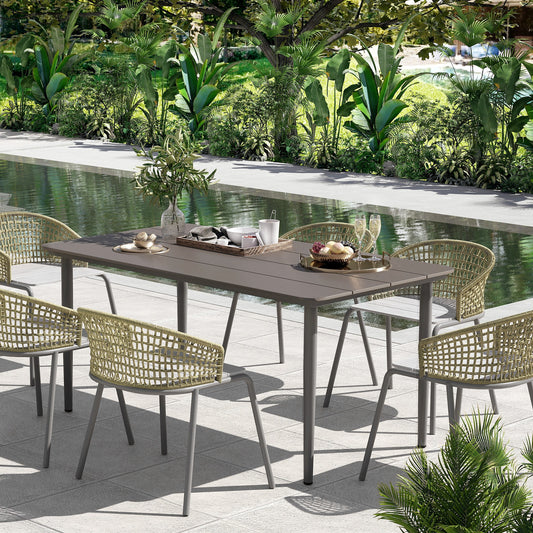 Riviera Garden Dining Table for 6 People with Rust Resistant Metal Frame, WPC Top, Dark Grey