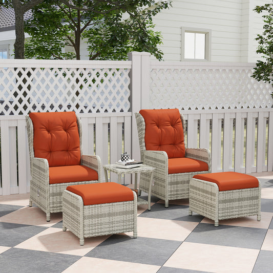 Verona 5 Piece Rattan Bistro Set with Adjustable Back, Reclining Wicker Balcony Furniture with Cushions