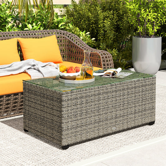 Amalfi 90 x 50cm Glass-Top Rattan Side Table - Dark Grey