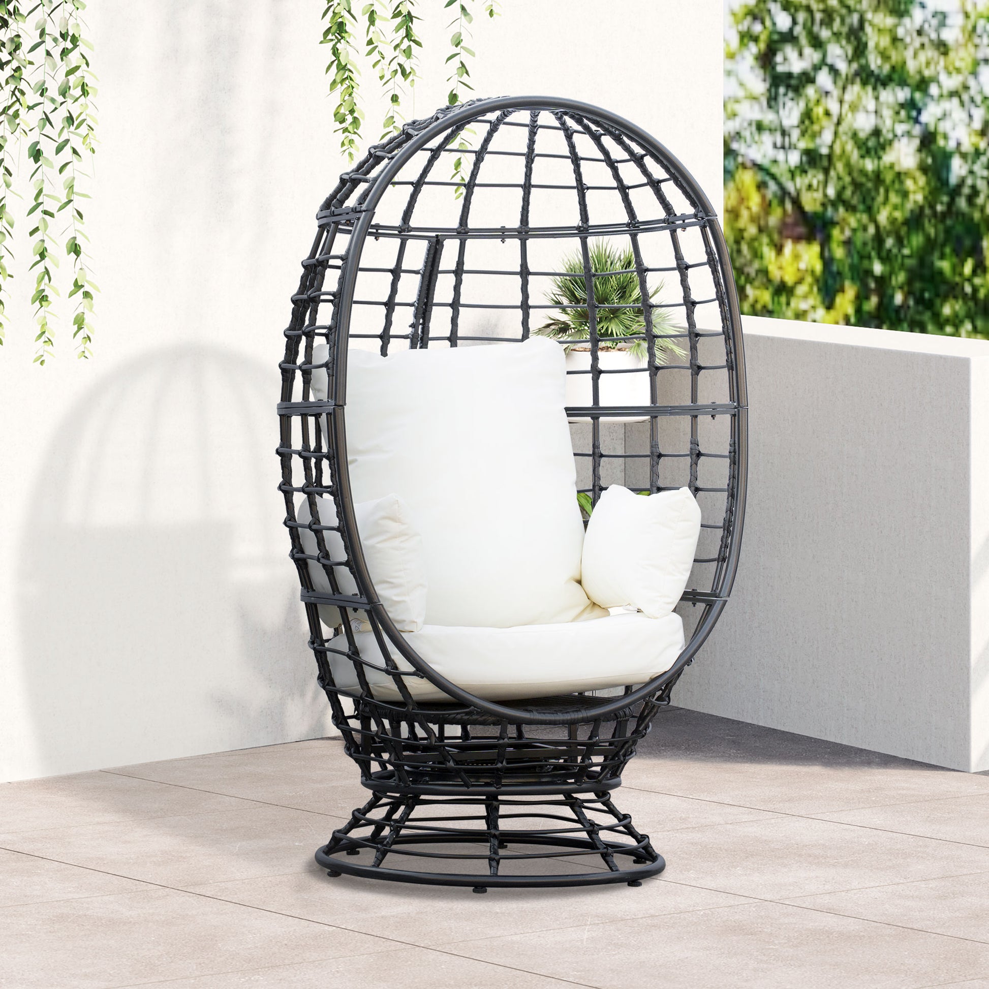 Ibiza 360° Swivel Egg Chair, Garden Rattan Swivel Chair with Thickened Cushion and Pillow, 150 KG Capacity for