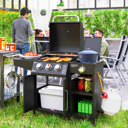 3+1 Burner Gas BBQ with Storage Cabinet and Shelves