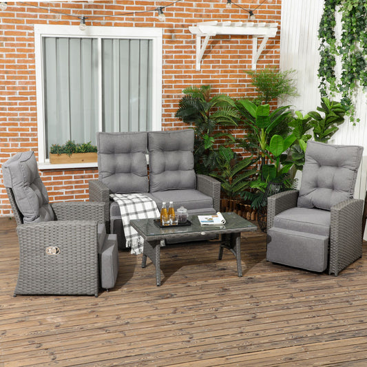 Sorrento 4 Piece Rattan Garden Furniture Set Garden Sofa Sectional Set with Glass Top Table for Poolside, Grey