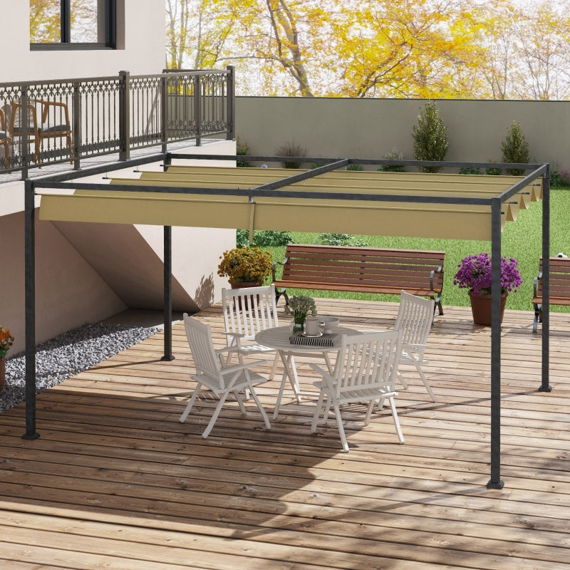 3m x 2m Retractable Roof Pergola – Khaki Outdoor Garden Canopy
