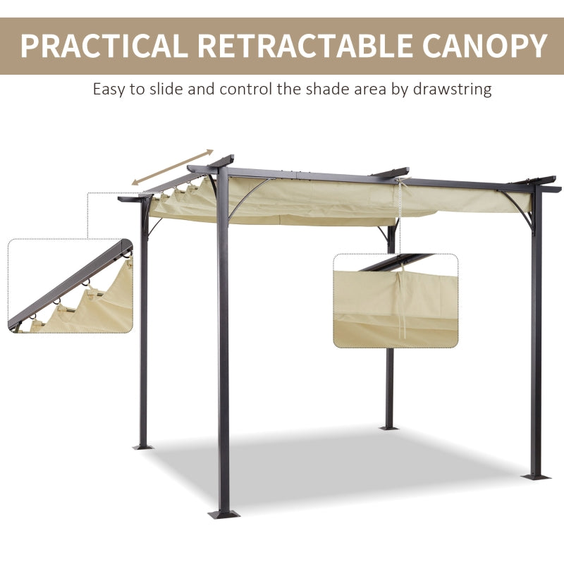 3m x 3m Steel Pergola with Beige Coloured Retractable Shade Canopy