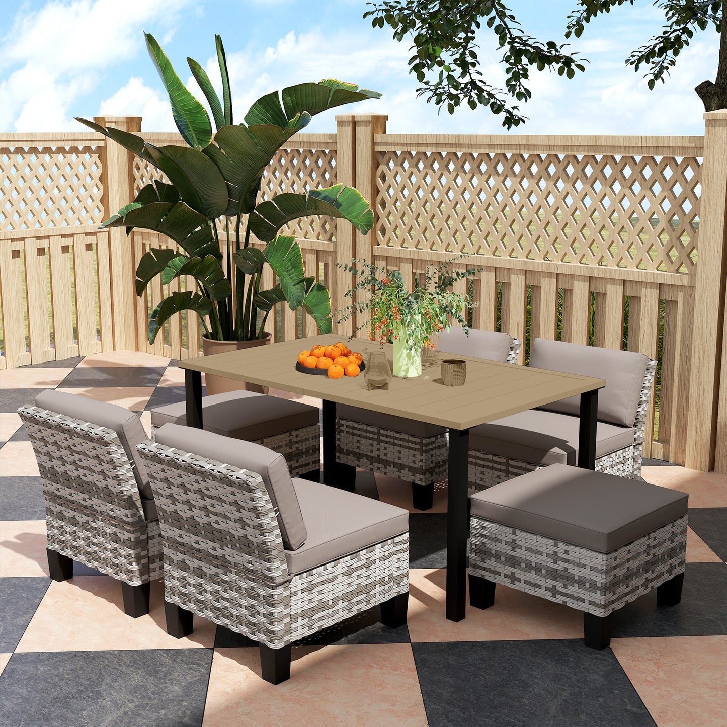Outsunny Seven-Piece Rattan Dining Set - Grey