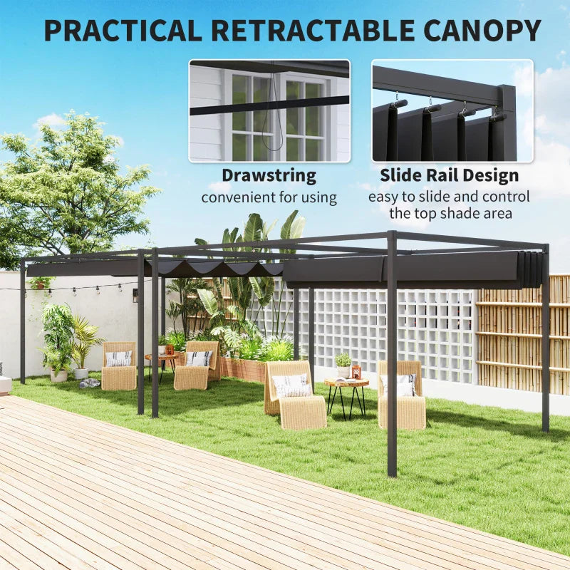 4m x 3m Metal Pergola – Black Retractable Canopy Roof, Outdoor Patio Garden Shade