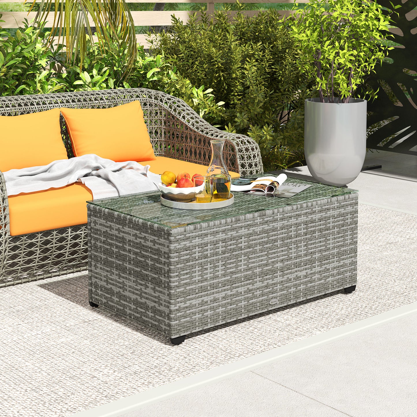 Sorrento 90 x 50cm Glass-Top Rattan Side Table - Light Grey