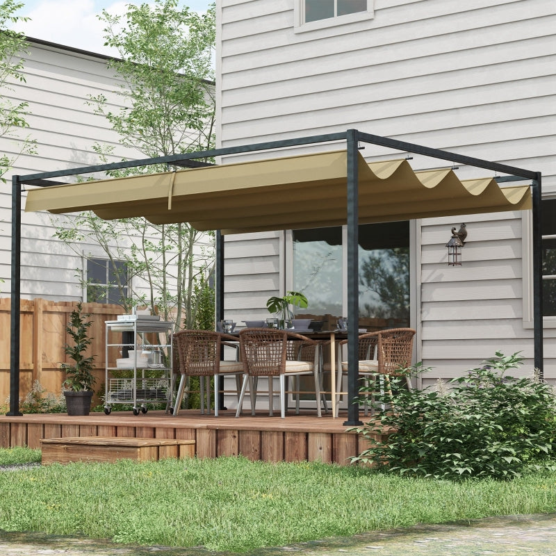 4m x 3m Metal Garden Pergola – Khaki Outdoor Shade Canopy