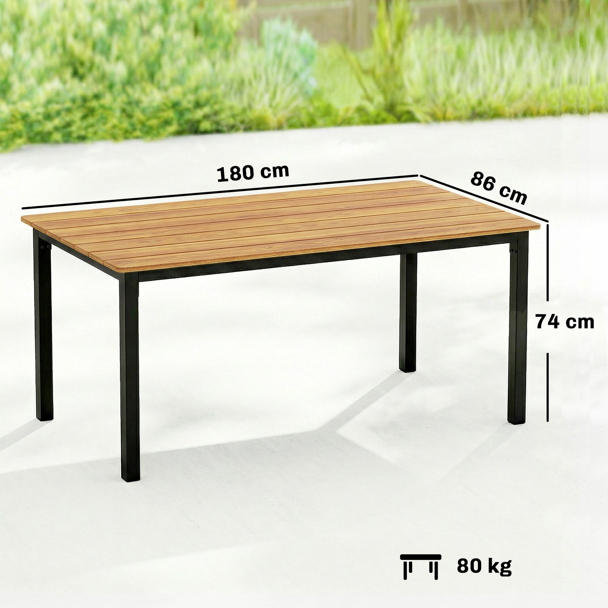 Outsunny Garden Dining Table for 6-8 Person, 180 x 86 cm Rectangular Outdoor Dining Table with Wood Slatted Top, Teak
