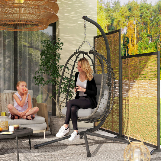 Monaco Rattan Hanging Egg Chair, Foldable Wicker Hanging Swing Chair with Cushion, Stand, Adjustable Height