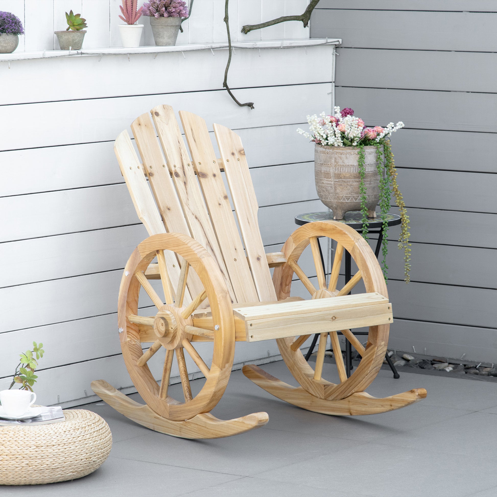 Santorini Wooden Adirondack Rocking Chair Reclining Armchair Garden Furniture Patio Porch Rocker - Natural