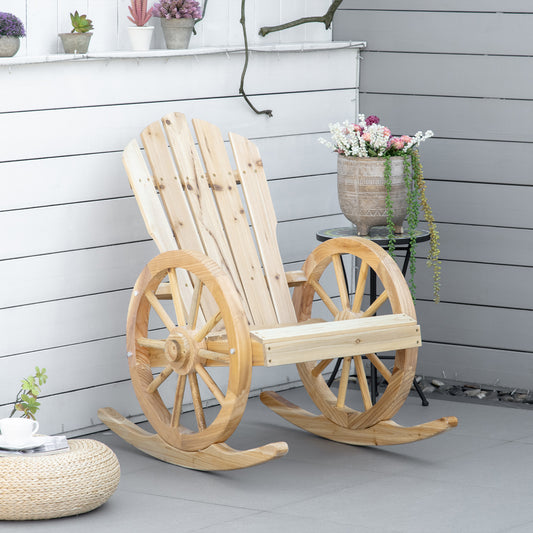 Santorini Wooden Adirondack Rocking Chair Reclining Armchair Garden Furniture Patio Porch Rocker - Natural