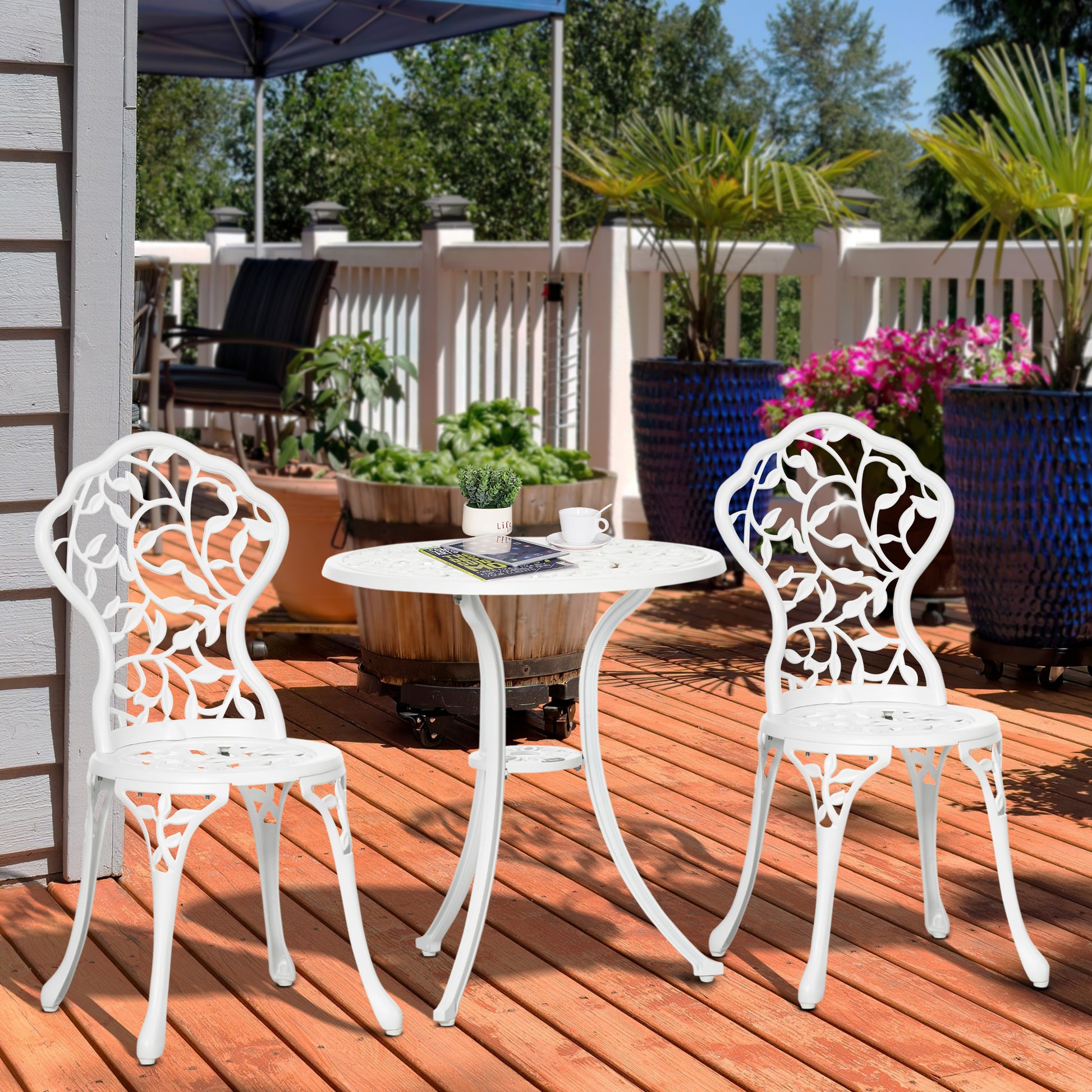 Tivoli 3 Pcs Aluminium Bistro Set Garden Furniture Dining Table Chairs Antique Outdoor Seat Patio Seater White