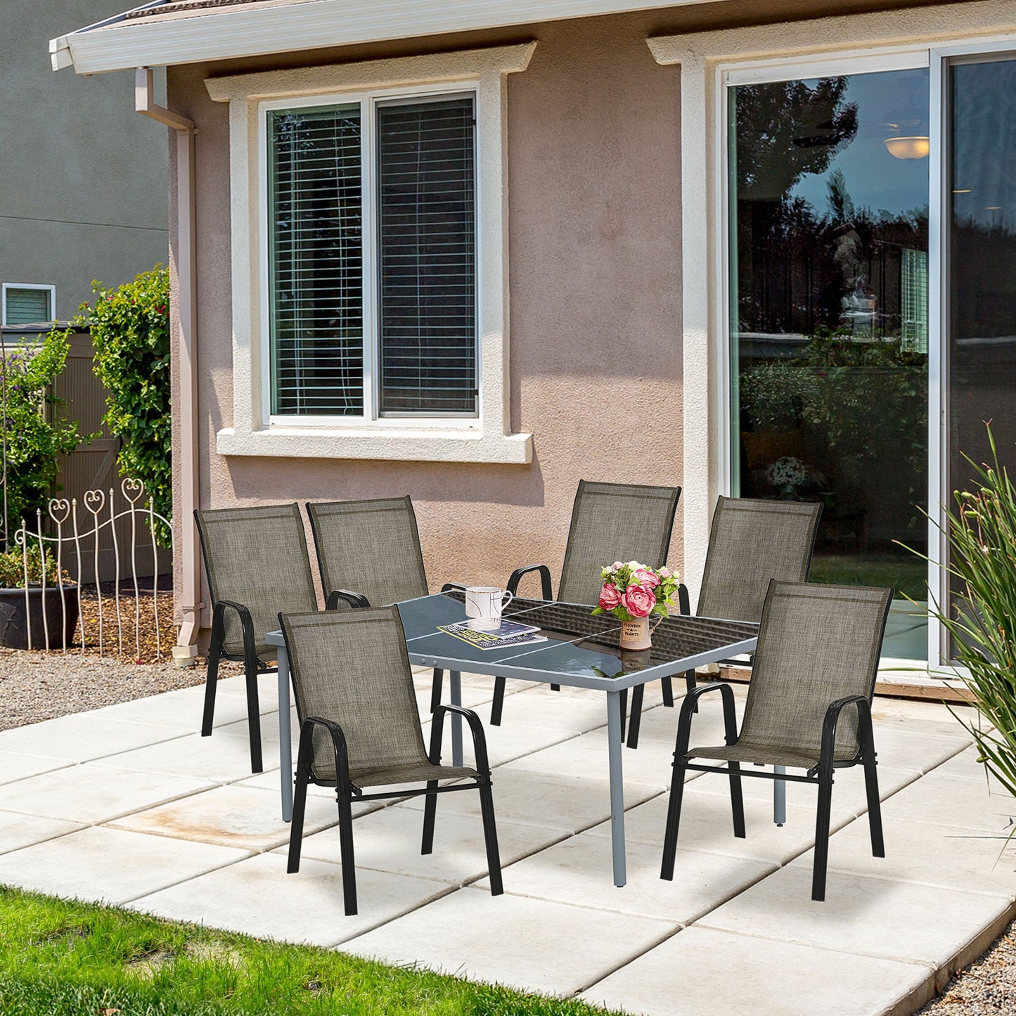 Marbella Set of Four Stackable Mesh Seat Chairs - Mixed Brown