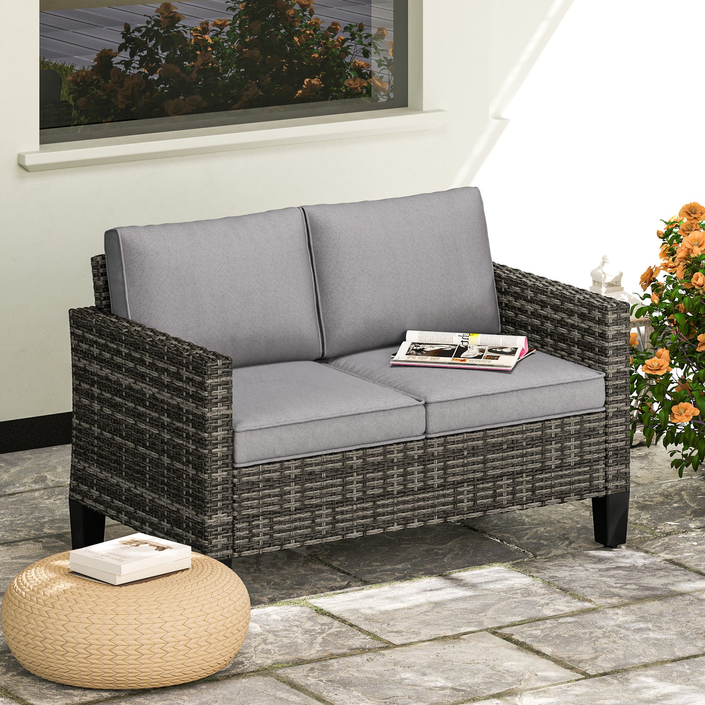 Sorrento Two-Seater Rattan Garden Sofa - Dark Grey