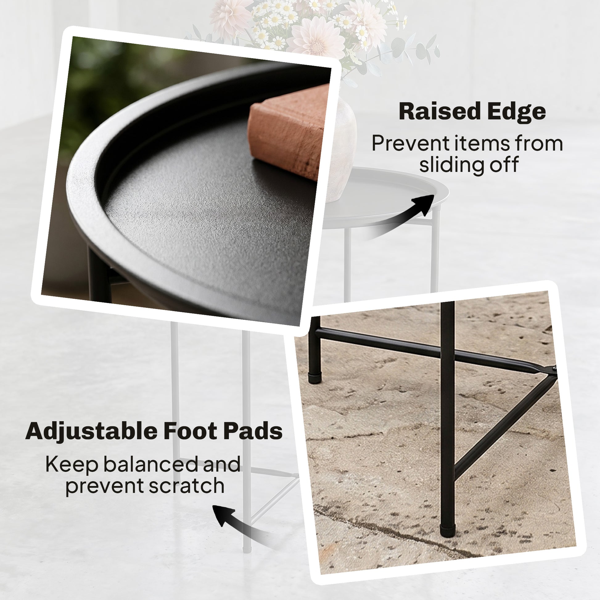 Outsunny Steel Removable Tray Top Garden Table - Black