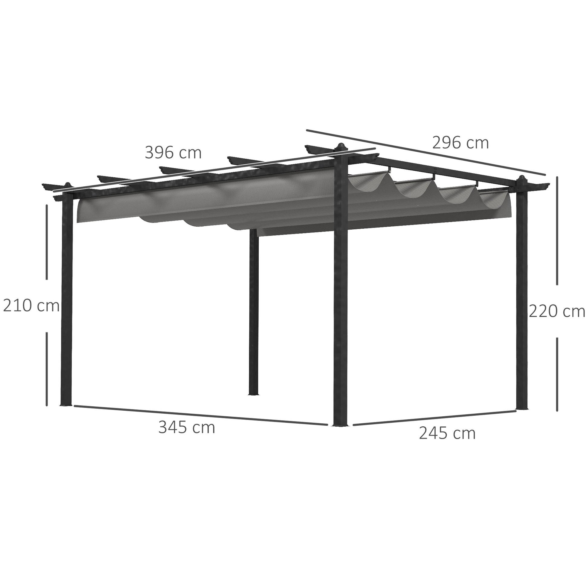 Outsunny 4 x 3m Aluminium Pergola with Retractable Roof, Modern Outdoor Gazebo Canopy Shelter for Patio Lounge, Garden Dining & Outdoor Living, Grey