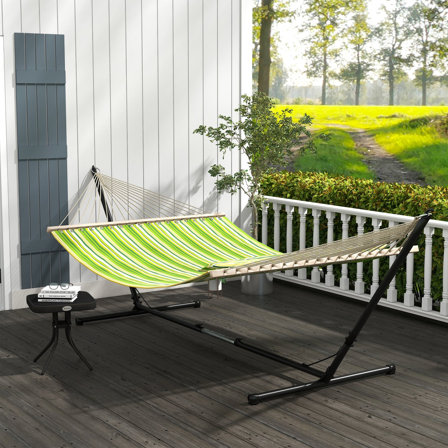 Portofino Garden Hammock with Stand, Double Cotton Hammock with Adjustable Steel Frame
