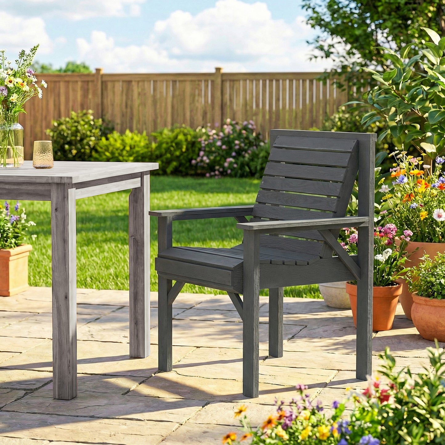 Amalfi Wooden Garden Dining Chair, Garden Chair Garden Armchair with Curved Seat and Wide Armrests