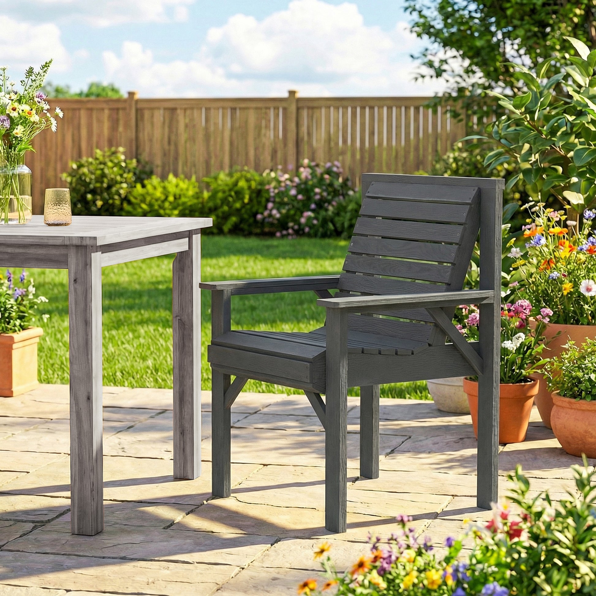 Amalfi Wooden Garden Dining Chair, Garden Chair Garden Armchair with Curved Seat and Wide Armrests