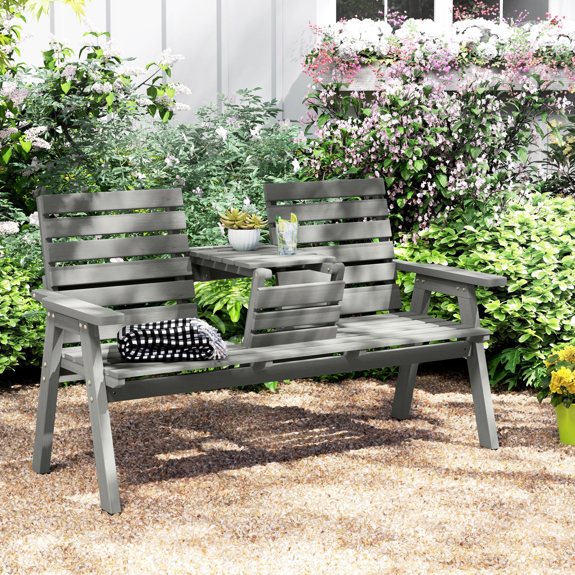 Santorini Fir Wood Convertible 2 to 3 Seater Garden Bench Grey