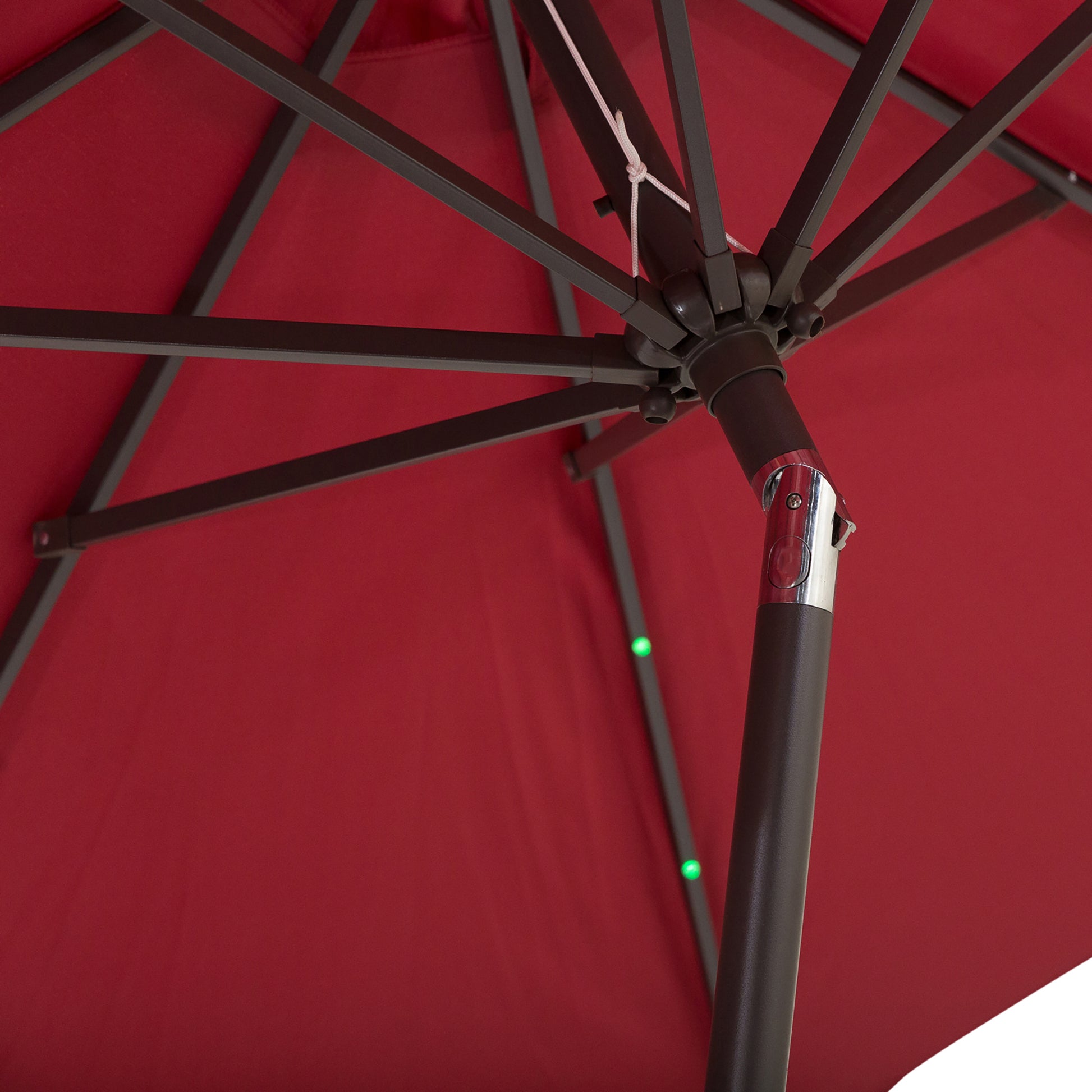 Outsunny Φ2.7m Garden 24 LED Light Parasol Solar Outdoor Tilt Sun Umbrella Patio Club Party Event Manual Sun Shade w/ Hand Crank and 8 Ribs, Red