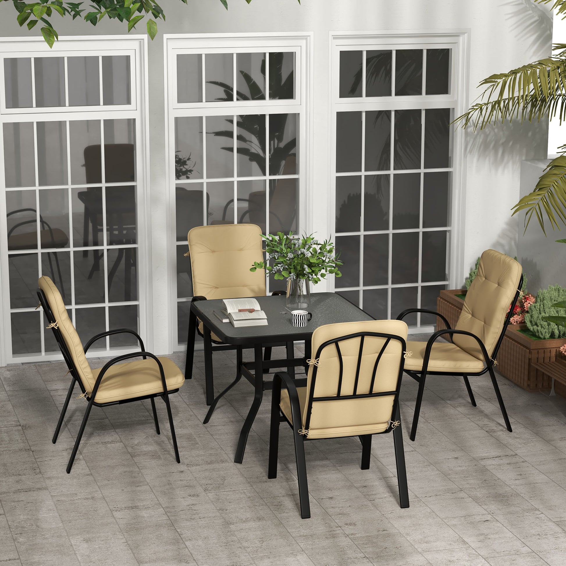 Verona 5 Piece Outdoor Square Garden Dining Set for Small Garden with Tempered Glass Dining Table 4 Cushioned