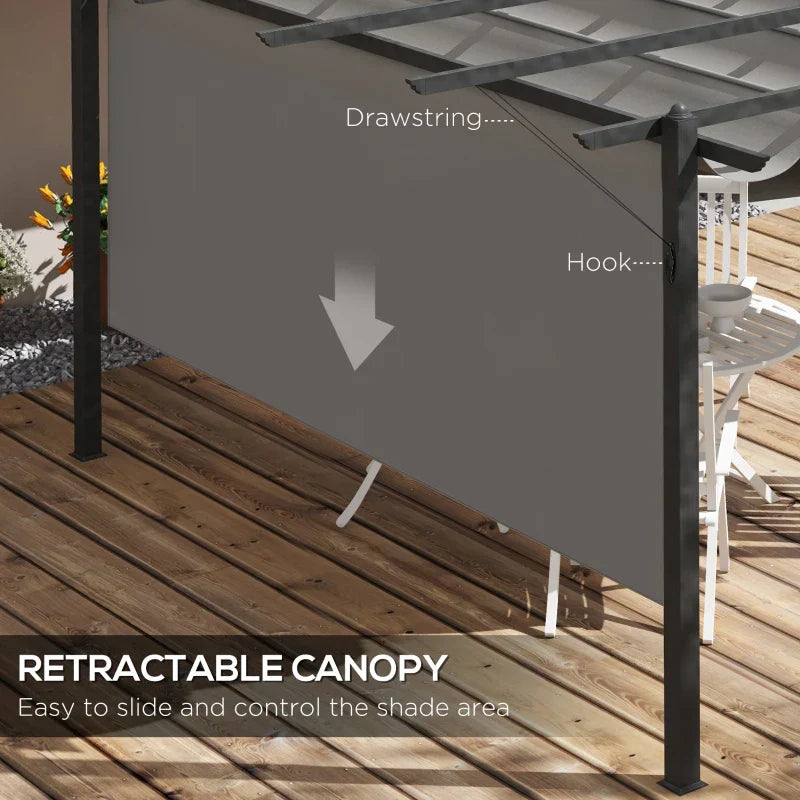 4m x 3m Aluminium Pergola – Grey Retractable Criss Cross Roof, Outdoor Patio Garden Shade Shelter