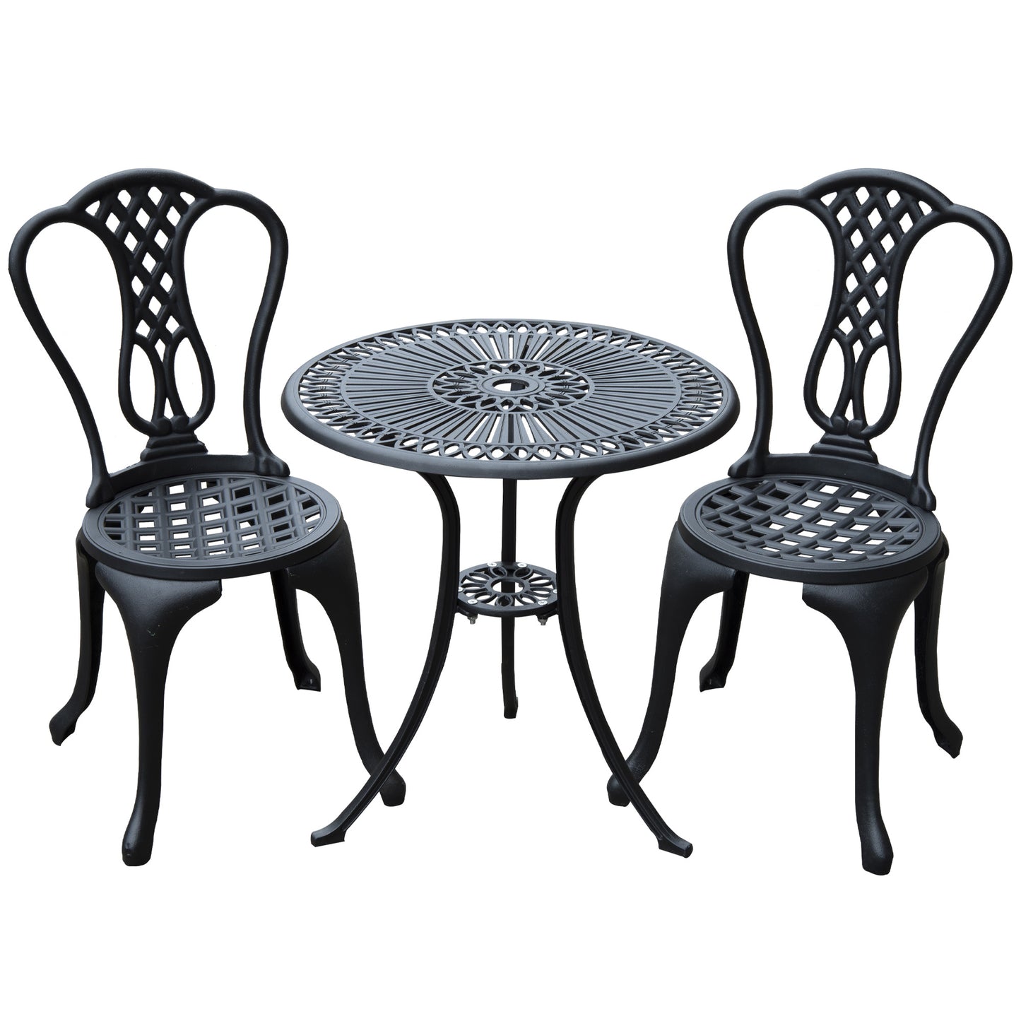 Outsunny 3 Piece Small Patio Furnture Cast Aluminium Bistro Set Garden Outdoor Table and Chairs Shabby Chic Style