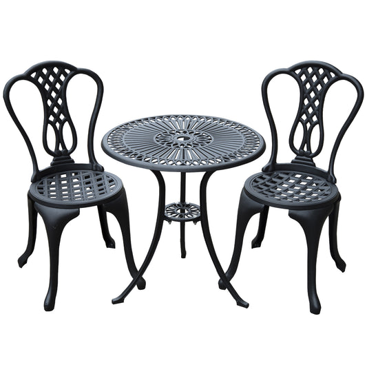 Outsunny 3 Piece Small Patio Furnture Cast Aluminium Bistro Set Garden Outdoor Table and Chairs Shabby Chic Style