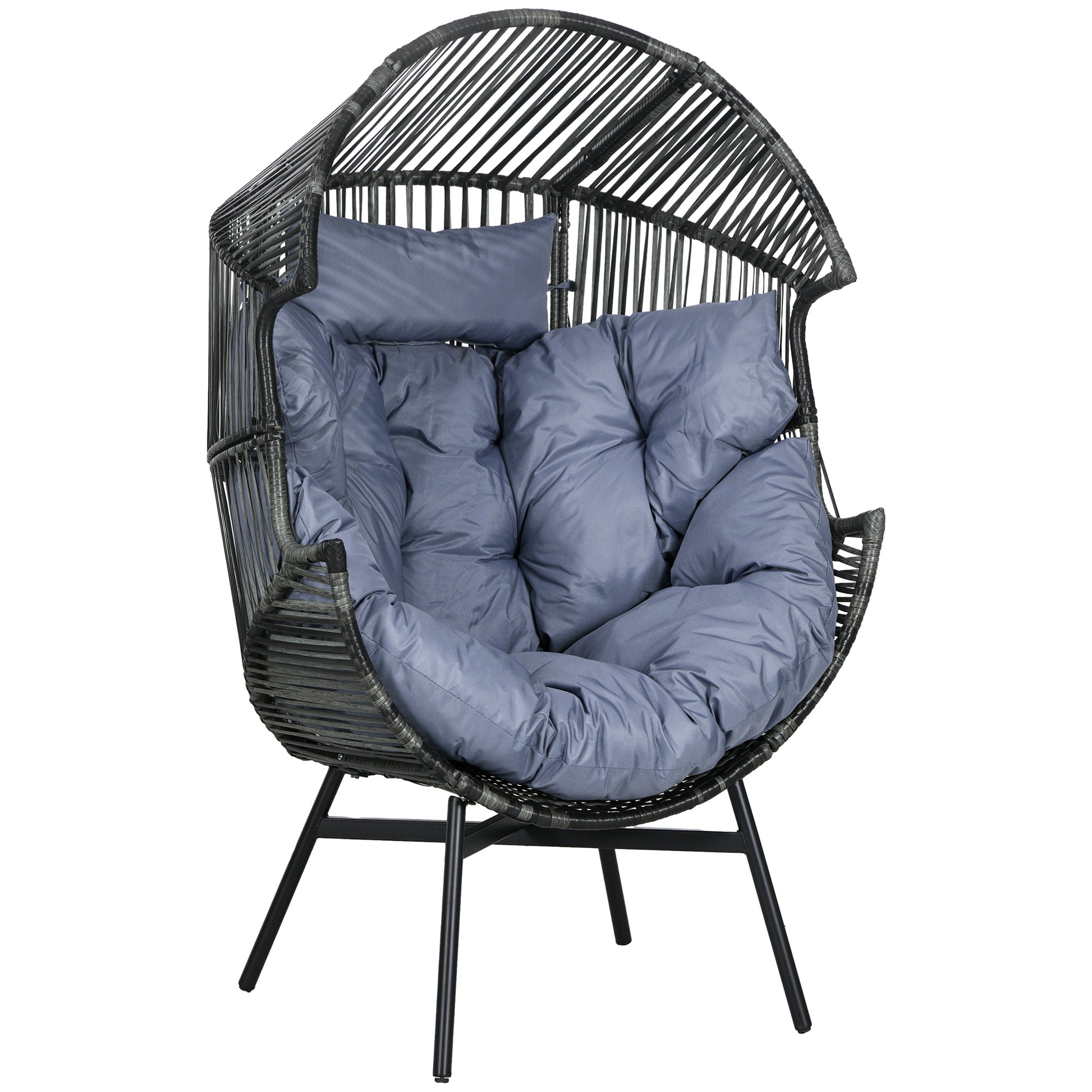 Outsunny String Rattan Egg Chair with 2,000 Hours UV Resistance and 14cm Thick Seat Cushion - Grey/Black