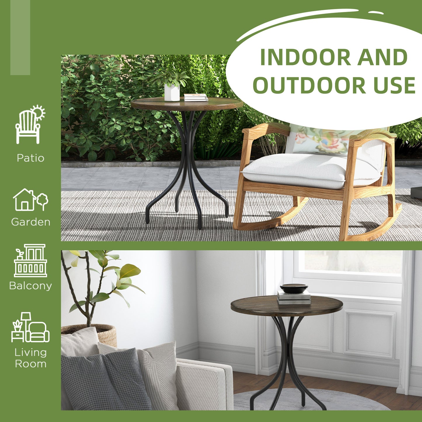 Outsunny Φ66cm Galvanised Steel Garden Table - Brown